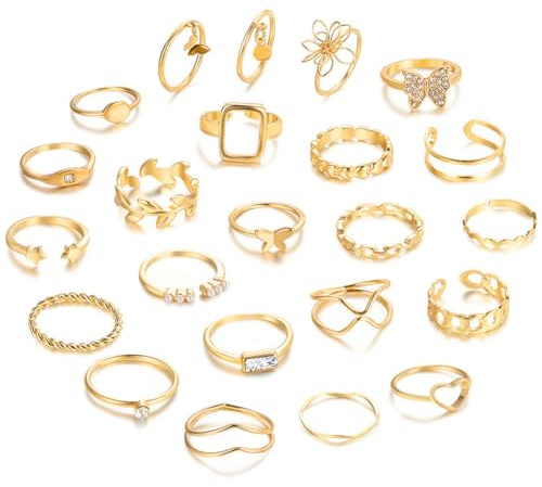 Comforso 23-teiliges Vintage-Knöchelring-Set für Damen, stapelbar, Gelenk-Fingerringe, verstellbare Ringe für Mädchen und Teenager