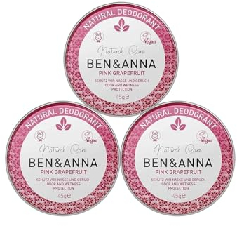 BEN & ANNA Deocreme Pink Grapefruit - Natürliches Deo für Herren und Damen - Gegen starkes Schwitzen - Vegan & Naturkosmetik - Festes Deo ohne Aluminium (45g (3er Pack), Vanille, Grapefruit)