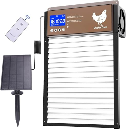 Yoarmyt Porte Automatique Poulailler Solaire【Intelligent et Durable】 Porte pour Poulailler avec Écran LCD Étanche, Anti-Clip, Porte de Poulailler Automatique avec Induction Lumineuse, Minuterie