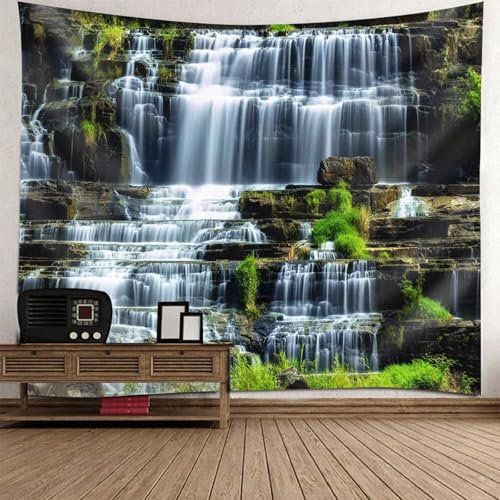 Whoiy Wandteppich Wasserfall 200x200cm Wanddekor, Wandtuch Tapisserie Natural Bunt für Wohnzimmer Wohnheim Dorm Decor