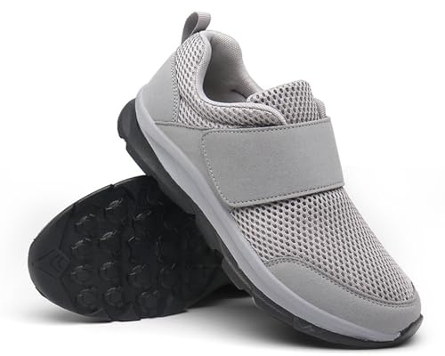 GYCF Diabetiker Schuhe Damen Herren,Atmungsaktive Orthopädische Geschwollene Füße Reha Schuhe,Extra Weite Senioren Leichte Walkingschuhe,Grau,45EU