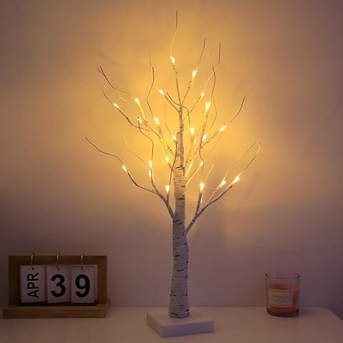 Albero Luminoso di Betulla, 60cm/2ft Albero di Betulla con Luci LED, Luci A Alberi Rami Pieghevoli con 24 LEDs, Luci Albero Decorativo per Interni Per Natalizia, Matrimonio, Feste, Compleanni