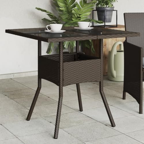 LXYZWRW Outdoor Möbel Gartentisch mit Glasplatte Braun 80x80x75cm Poly Rattan Outdoor Tische