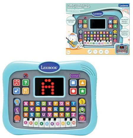 LEXIBOOK, Tableta educativa, Bilingüe ESPAÑOL/INGLÉS, Tableta parlante con Pantalla para Aprender el Alfabeto, números y Animales, Modo Piano y cuestionarios interactivos, Azul, JCPAD007i2
