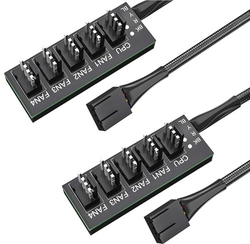 2 Piezas Hub Divisor PWM para Ventiladores de PC, PWM Fan Hub PC, Cable Adaptador de 5 Vías, Conector de 4 Pines para Ventilador de CPU, 12V, para Refrigeración de Computadoras de Escritorio 