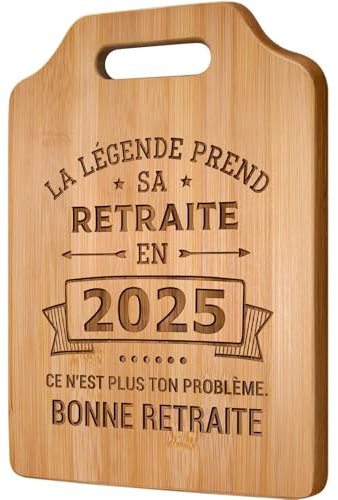 Giftasy Cadeau Retraite Femme Homme - Idee Planche à Découper en Bambou Gravée 2025, Cadeau Retraite Humour Original, Cadeau Retraite pour Amie, Collegue, Maman, Papa, Soeur, Mamie, Papy