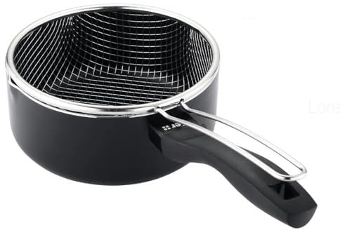 VIER - Casserole friteuse à induction en aluminium antiadhésif Ø 18 cm, cap. 2,15 litres (72,8 oz), base induction adaptée à toutes sortes de cuisines, poignée ergonomique isolante, bec verseur.
