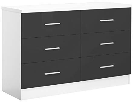 Reflect - Wide 6 Drawer Chest of Drawers for Bedroom (H: 75cm x W: 112cm x D: 40cm) (Grey Gloss/Matt White)