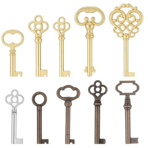 Key Set, 10 Pcs Keys Hollow Universal Key Replacement for Antique Dresser and Furniture Old Style Cabinets Halloween Vintage Decorations