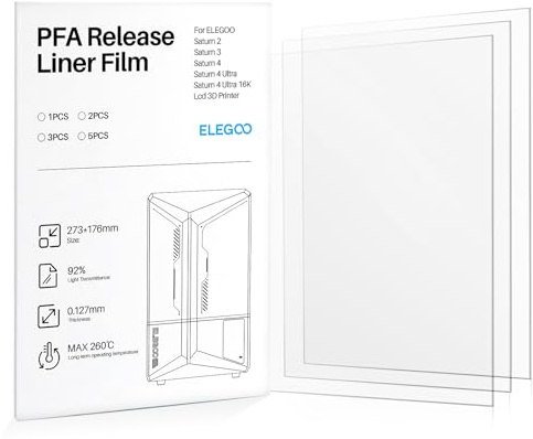 ELEGOO 3er-Set PFA-Folie, PFA Release Liner Film für Saturn 2, Saturn 3, Saturn 4 und 4 Ultra 12K/16K Resin 3D Drucker, 273 mm * 176 mm * 0,127 mm, mit stärkerer Trennleistung
