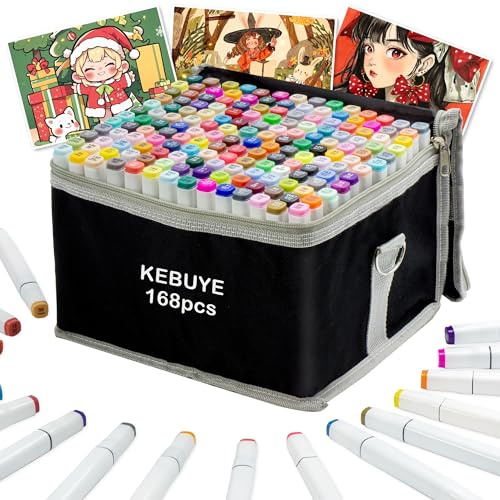 Alcohol Markers Pens Dual Tip - 168 Colour Alcohol Based Marker Pen Set | Adults Artist Kids Art Permanent Twin Marker for Colouring Drawing Sketch Graphic with Colourless Blender for Anime Graffiti