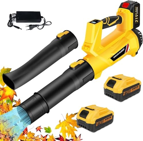 Soffiatore a Batteria, 21V Soffiatore Elettrico con Batteria da 3,0 Ah e Caricatore, 240Km/H e 6 Velocità, indicatore LED, Soffiatore Foglie per la Cura del Giardino, Polvere
