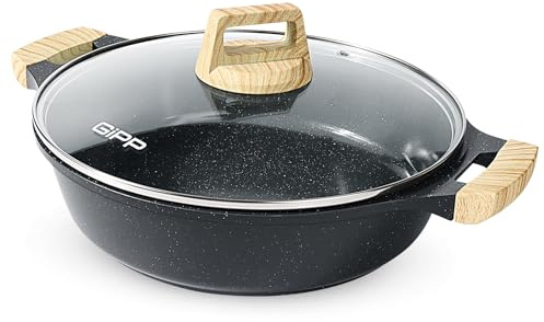 GiPP Faitout 28 cm, Casserole Tout Feux avec Couvercle Verre, Marmite Induction Antiadhésive, 3,8L Cocotte en Fonte D'aluminium, Hauteur 7,5 cm