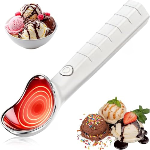 Cuillère à Glace Chauffante Électrique, Rechargeable Cuillère à Glace en Alliage de Zinc Cuillère à Crème Glacée Chauffante, 2 Réglages de Température, Adaptée à Tous Types de Desserts Glacés (Blanc)