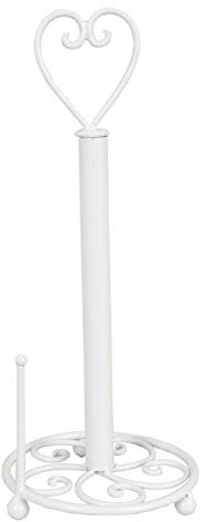 Shabby Chic Style White Iron Kitchen Roll Paper Towel Holder Pole w Heart