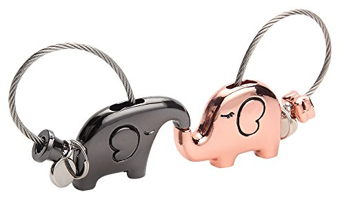 DOJoykey 1 Paar küssender Elefanten-Schlüsselanhänger, Valentinstagsgeschenk, Weihnachtshochzeit, Schlüsselanhänger aus Zinklegierung, glänzendes Schwarz und Roségold