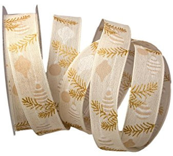 Christa-Bänder Weihnachtsband Baumschmuck creme 25mm mit Draht