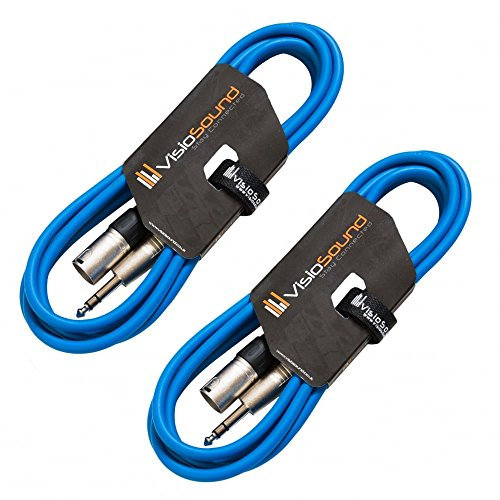 VisioSound 2 x Male XLR to 6.35mm Stereo Jack Lead/Balanced Signal Patch Cable / 2 Pack 3m Blue/Blue
