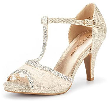DREAM PAIRS Women's Amore_2 Gold Glitter Fashion Stilettos Open Toe Pump Heel Sandals Size 7.5 US/ 5.5 UK