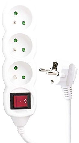 Felixmania® Bloc multiprise en PVC avec rallonge de 10 m, 3 prises et un interrupteur