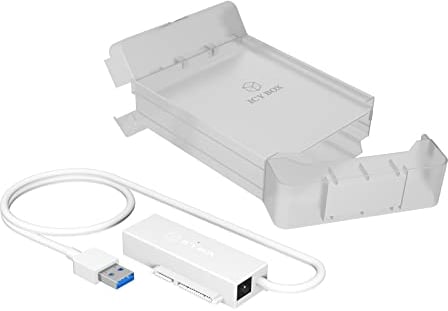ICY BOX USB 3.0 Hard Drive Adapter with Cable and Power Supply, Protective Box for 3.5 Inch HDD with Holder for Memory Cards, SATA III 6G, External White