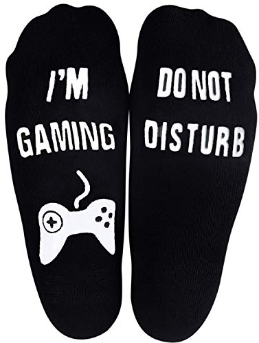 Lakatay Do Not Disturb I'm Gaming Socken, Neuheit Baumwollsocken, lustiges Geschenk für Herren Damen Gamer Liebhaber One Size Tall Black Sock-2