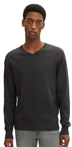 TOM TAILOR Herren 1012820 Basic Strickpullover Mit V-Ausschnitt, 10617 - Black Grey Melange, XXL EU