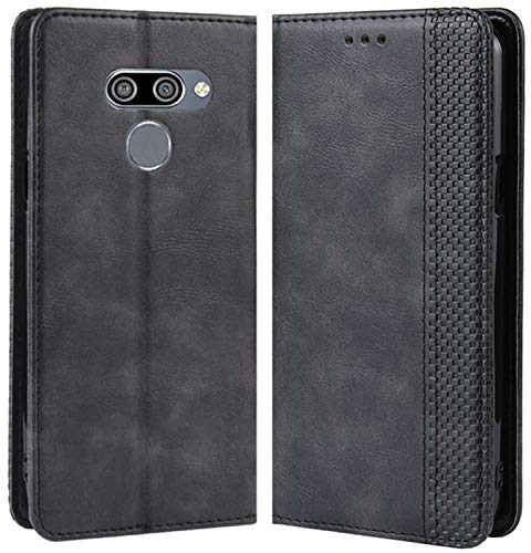 HualuBro Handyhülle für LG Q60 Hülle, LG K50 Hülle, Retro Leder Stoßfest Klapphülle Schutzhülle Handytasche LederHülle Flip Case Cover für LG Q60 / LG K50 Tasche, Schwarz