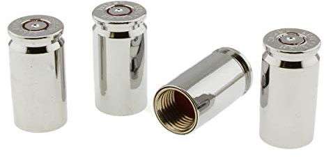 Screws4Bikes | 4X Ventilkappen Patronenhülse 9mm | Chrom | universal für Auto, Motorrad, Moped, LKW