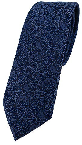 TigerTie - schmale Designer Krawatte in blau marine dunkelblau florales Muster