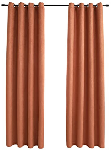 vidaXL 2X Vorhang Verdunkelung mit Metallösen Verdunkelungsvorhang Kräuselband Ösen Schlaufe Thermo Gardine Blickdicht Rostbraun 140x175cm