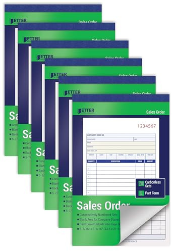 Better Office Products Sales Order Book, 6 Pack Sales Order Book 2 Part Carbonless, 5-7/16 x 8-7/16, 50 Sets per Book, White/Canary, Sales Receipt Book for Business Invoices & Records