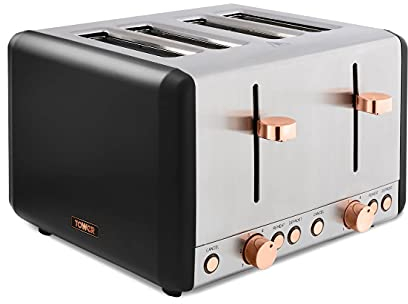 Tower T20051RG Cavaletto 4-Slice Toaster with Defrost/Reheat, Stainless Steel, 1800 W, Black and Rose Gold
