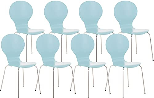 CLP 8 x Stapelstuhl Diego I Ergonomischer Konferenzstuhl Mit Holzsitz Und Metallgestell I Stapelbarer Stuhl Mit Pflegeleichter Sitzfläche, Farbe:hellblau