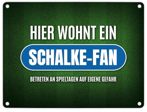 Hier wohnt ein Schalke-Fan Metallschild mit Rasen Motiv Fußball Schalke Verein