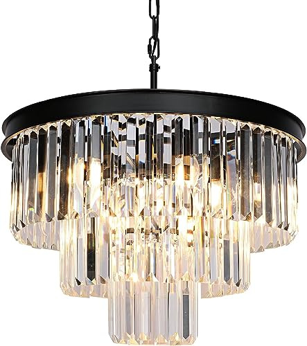 Weesalife Black Crystal Chandeliers for Dining Room，9-Lights D20 Inch