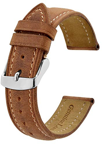 BISONSTRAP Watch Strap 18mm, Vintage Leather Replacement Watch Band, Light Brown with Thread