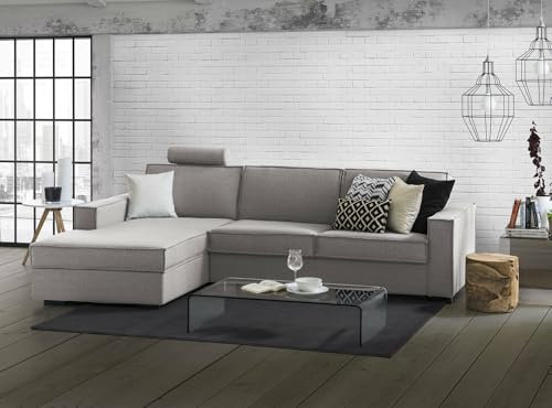 Talamo Italia - Sofa mit Halbinsel Grazia, Ecksofa mit Halbinsel Sinistra mit Stauraum, Standardarmlehnen, 100 % Made in Italy, 280 x 95 x 90 cm, Grau