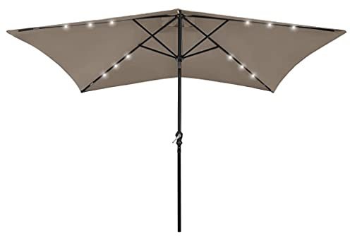 mtlskopl Sonnenschirm mit LED Beleuchtung 200 x 300 cm rechteckig Garten Schirm aus Polyester und Stahl Grün Kippbarer Parasol für Balkon Terrasse und Camping