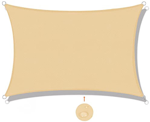 SUNNY GUARD Sonnensegel Wasserdicht 2.5x3m Rechteckig Sonnenschutz Wetterschutz Segel Baldachin UV Schutz für Balkon Terrasse Garten, Sand