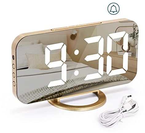 U-picks Digitaler Wecker, Nachttischwecker, nicht tickender Wecker, Wecker mit dimmbarem LED-Display, digitaler Spiegelalarm, Schlummerfunktion, 3 Dimmermodi, USB-Wecker für Zuhause, Schlafzimmer, Dek