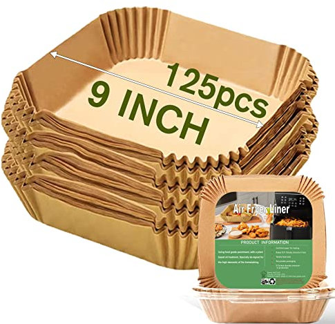 Large Air Fryer Disposable Paper Liners Square 9 Inch, 120Pcs Parchment paper liner for 5-8QT Air fryer, Oil-proof, Water-proof, Parchment Baking Paper for Baking Roasting Microwave