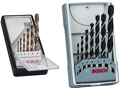 Bosch Accessories Foret à métaux rectifié au cobalt HSS-Co Robust Line DIN 338 Ø 2/3/4/5/6/8 mm & 7 pièces Jeu de foret hélicoïdal à bois Robust Line (pour bois, accessoires de perceuse-visseuse)