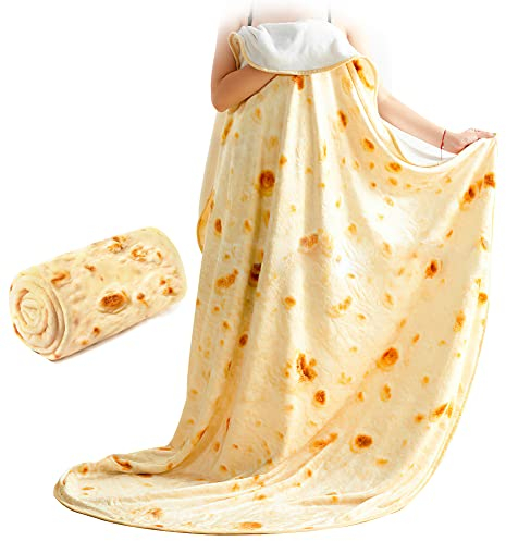 RosyFate Burrito Decke, Kreative Pfannkuchendecke, Burrito Tortilla Decke, Riesige Burrito Decke, Runde Tortilla Kuscheldecke, Kreative Sofa Kuscheldecke für Familie (Gelbe Pfannkuchenart)
