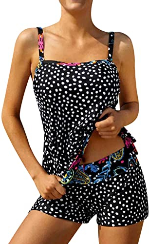 Yowablo Dot Black Trendy Tankini Damen hohe Badeanzug taillierte Polka verstellbar Bademode Tankinis Set Plastik Herren