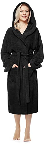 Arus Peignoir de bain pour femmes longueur mollet ou cheville, éponge 100% coton certifié OEKO-TEX avec capuche