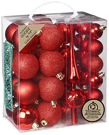 Inge-glas Weihnachtskugeln Kunststoff 4cm - 6cm 39er Set mit Christbaumspitze Christbaumkugeln Rot