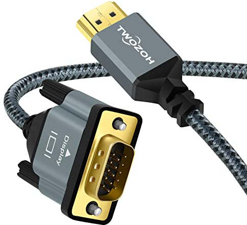 Twozoh HDMI auf VGA Kabel 1M, Gehäuse aus Aluminiumlegierung Nylon geflochten vergoldet unterstützt 1080P/60Hz