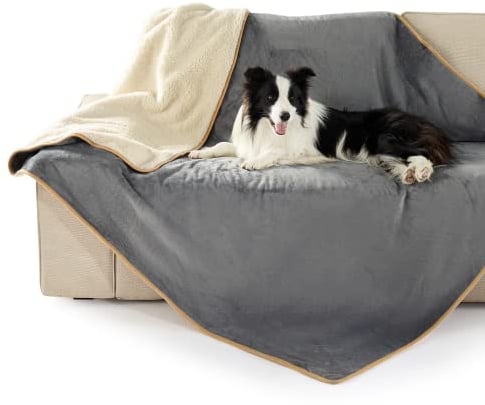 Lesure wasserdichte Hundedecke Grosse Hunde - 152x127cm Outdoor Hundedecke waschbar, Hundedecke Sofaschutz aus Sherpa Fleece, Katzendecke flauschig und weich, Grau