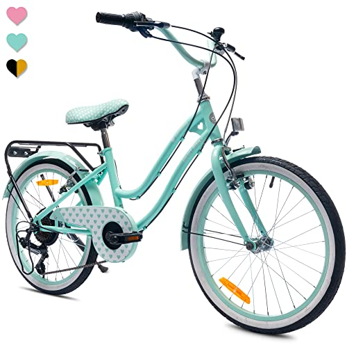 sun baby Mädchenfahrrad 20 Zoll Radgröße Heart Bike zur Auswahl 6 Gang Shimano Kinderfahrrad Kinderrad für Mädchen von 6 bis 10 Jahre verstellbare (Minze, 20 Zoll)